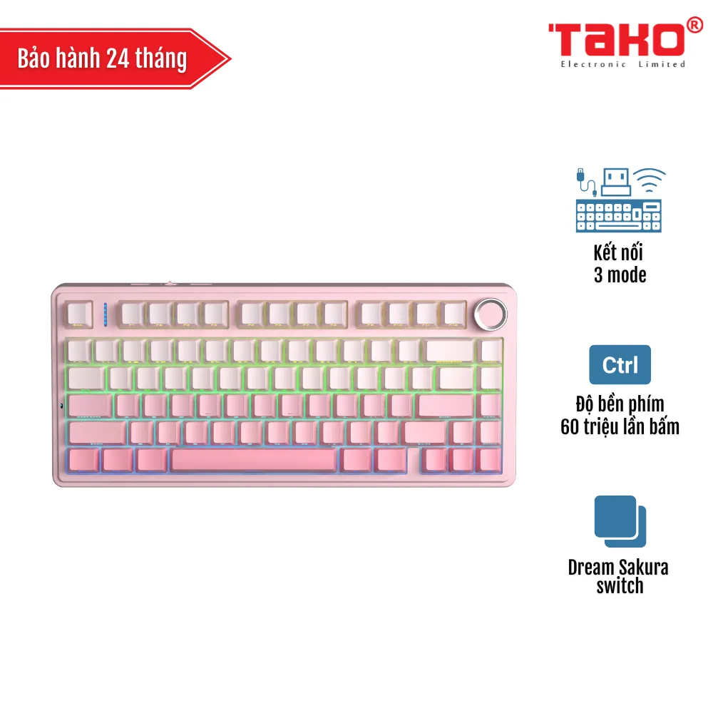 AULA F75 (2049) BÀN PHÍM CƠ GAMING 3 MODE (Phiên bản màu Hồng gradient/ Dream Sakura switch)