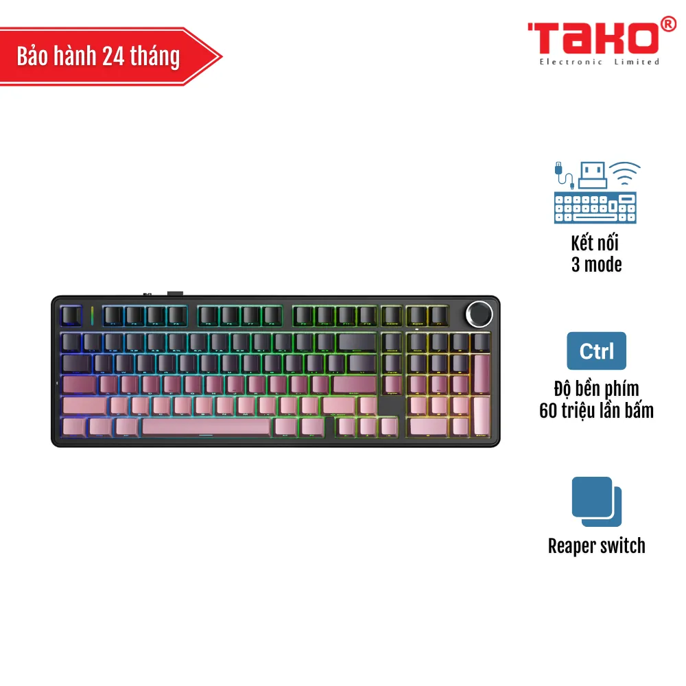 AULA F99 PRO BÀN PHÍM CƠ GAMING 3 MODE (Phiên bản Có núm xoay/ Đen + hồng gradient/ Reaper switch)