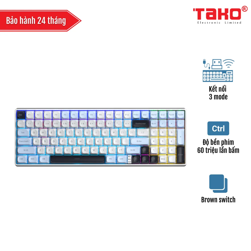 AULA S100 PRO BÀN PHÍM CƠ GAMING 3 MODE (Phiên bản Xanh dương+trắng+tím đậm/ Brown switch)