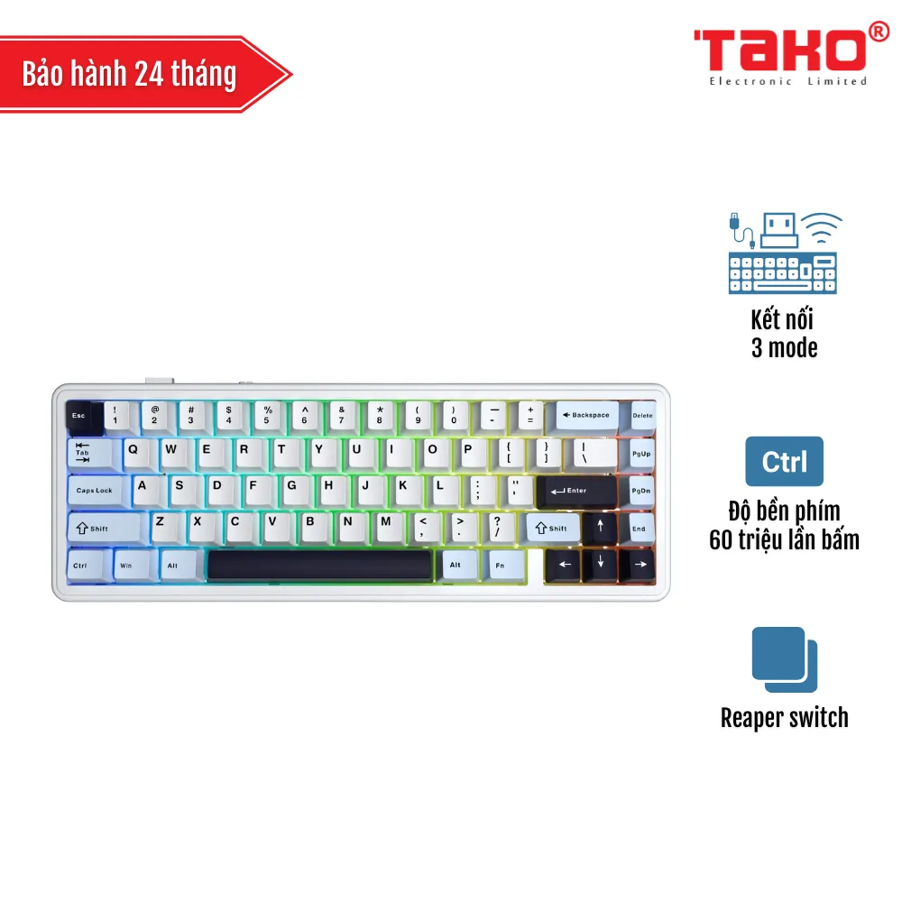 AULA F65 BÀN PHÍM CƠ GAMING 3 MODE (Phiên bản Xanh dương + Trắng + Tím đậm/ Reaper switch)