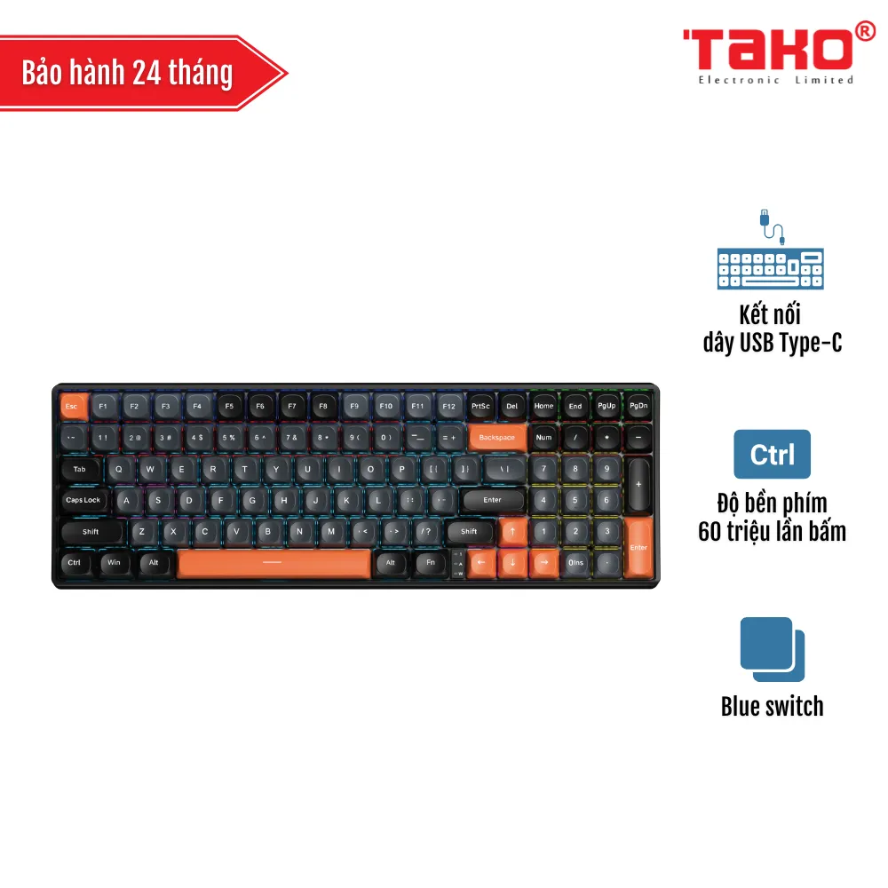 AULA S100 BÀN PHÍM CƠ GAMING CÓ DÂY (Phiên bản Đen+xám+cam/ Blue switch)