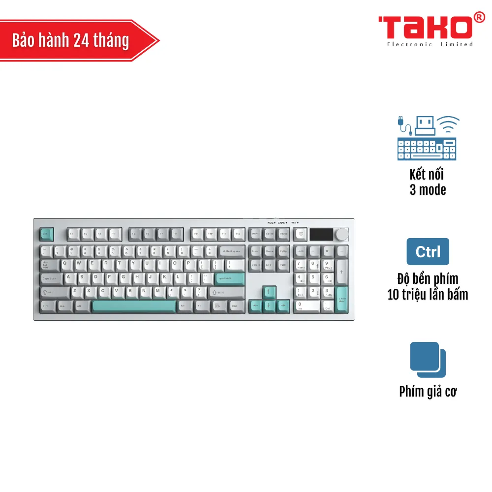 AULA S102 PRO (4777) BÀN PHÍM GIẢ CƠ GAMING 3 MODE (Phiên bản Xám + Be + Xanh ngọc)