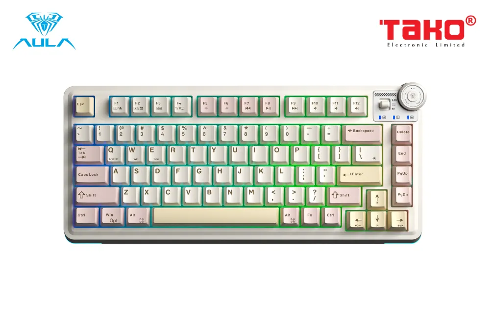 AULA AU75 (3374) BÀN PHÍM CƠ GAMING 3 MODE (Phiên bản màu Hồng + be + vàng/ Bloomfield switch) 1