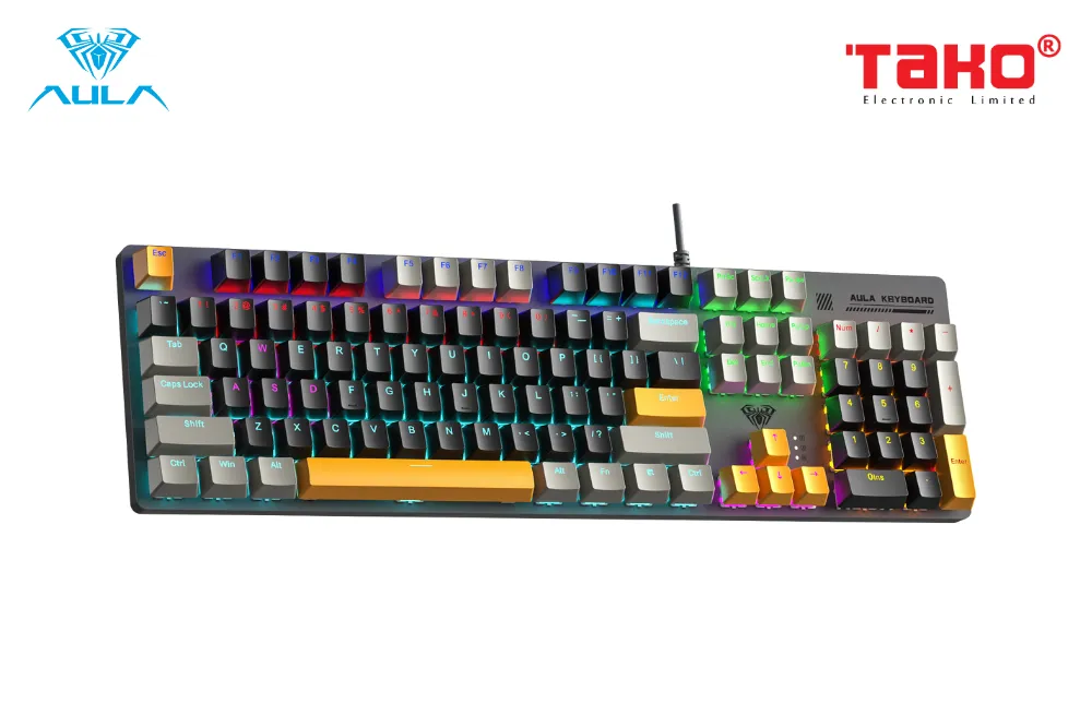 AULA S500 (4548) BÀN PHÍM CƠ GAMING CÓ DÂY (Phiên bản Xám + đen + vàng/ Blue switch) 4