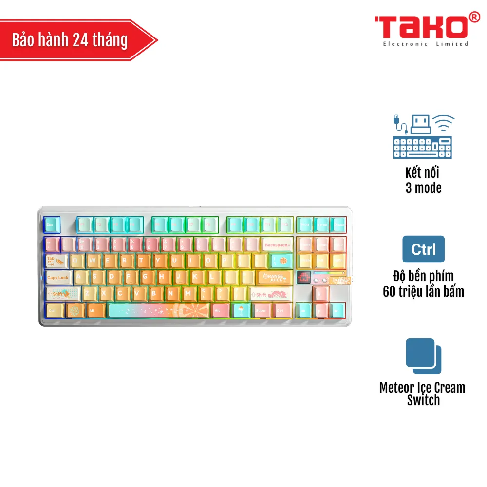 AULA F87 PRO V2 (2667) BÀN PHÍM CƠ GAMING 3 MODE (Phiên bản Màu Orange Juice/ Meteor Ice Cream Switch)