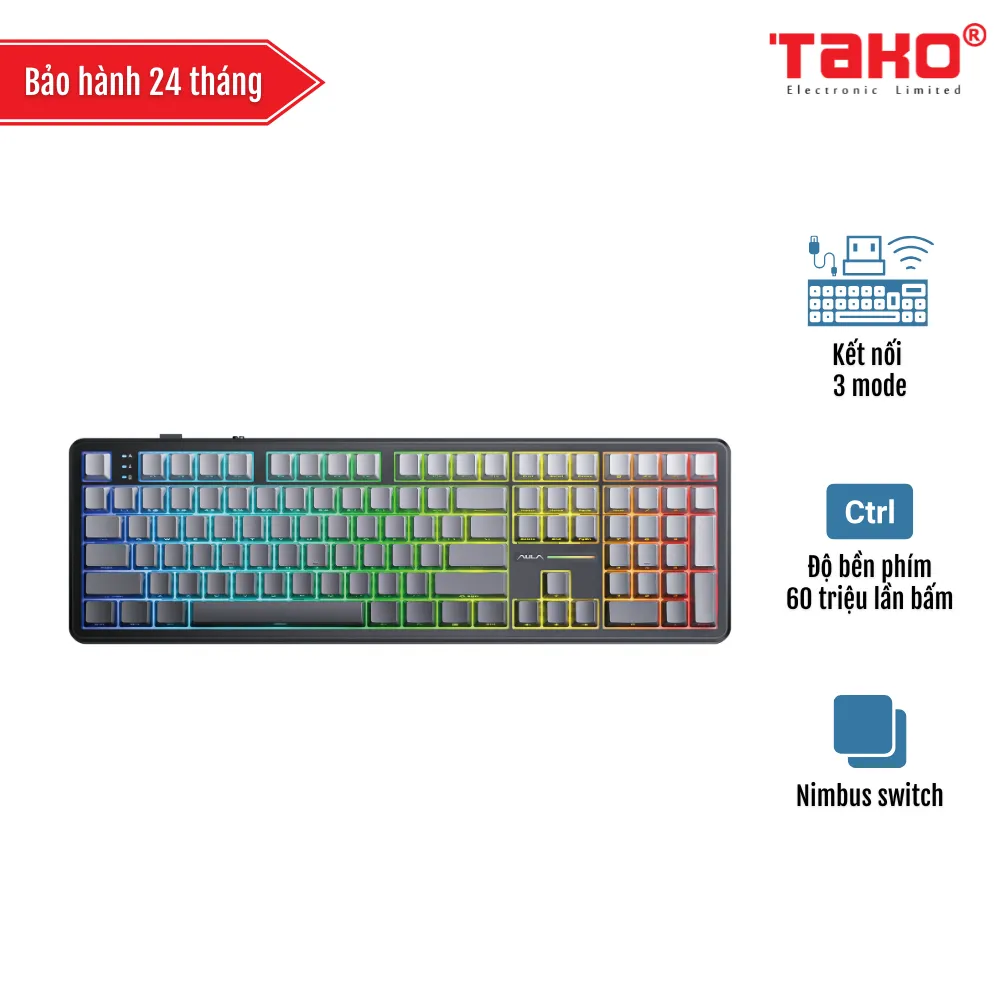 AULA F108 BÀN PHÍM CƠ GAMING 3 MODE (Phiên bản Xám + đen gradient/ Nimbus switch)