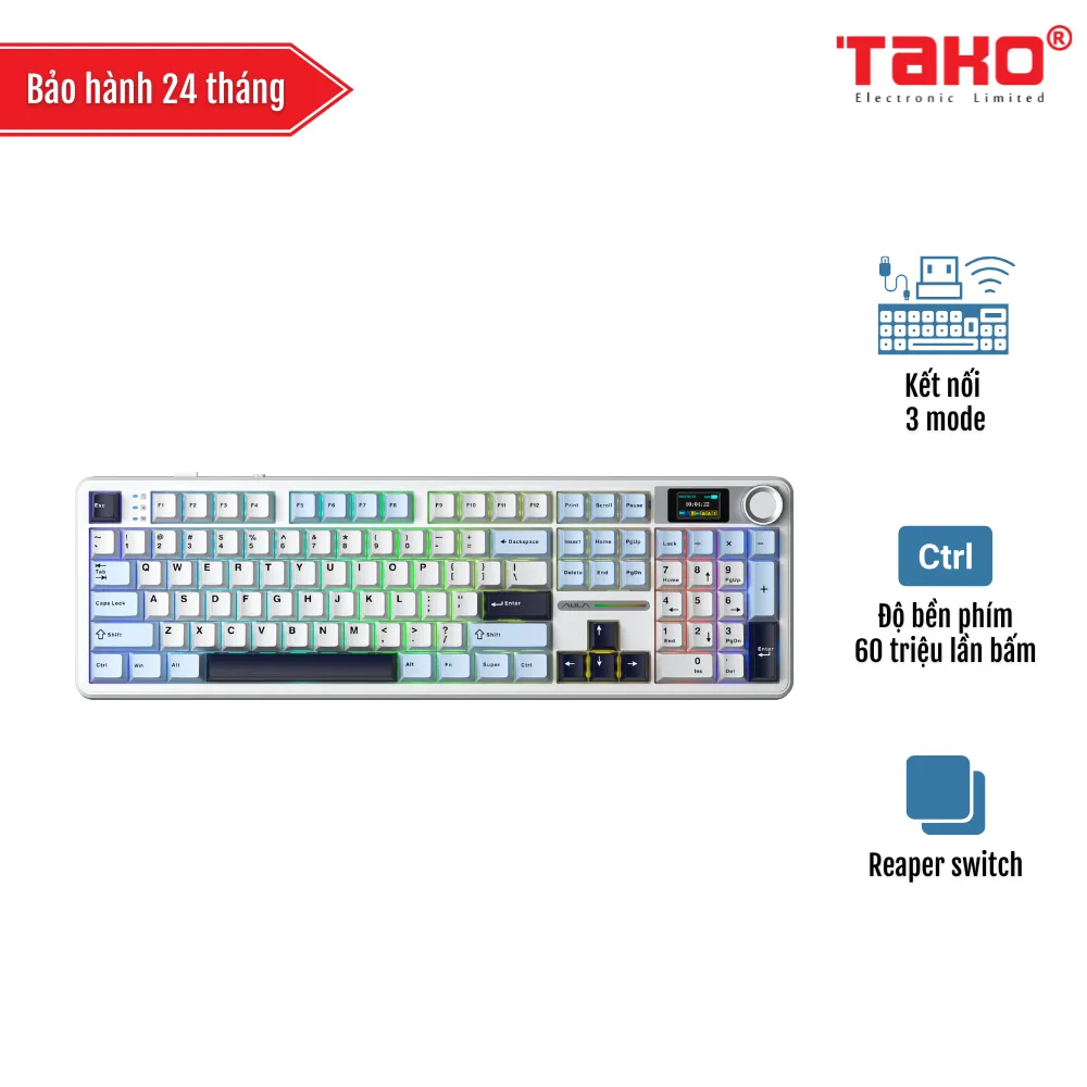 AULA F108 PRO BÀN PHÍM CƠ GAMING 3 MODE (Phiên bản Xanh dương + trắng + tím đậm/ Reaper switch)