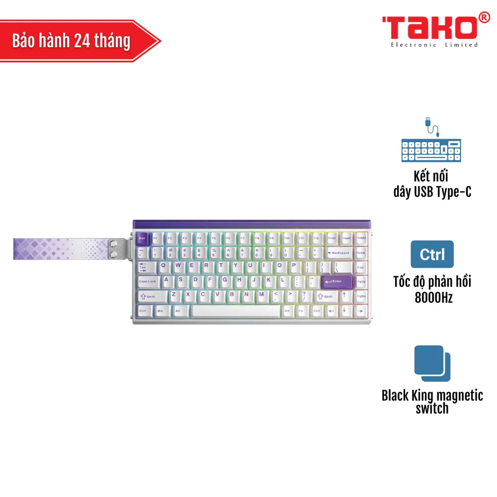 AULA HERO84HE BÀN PHÍM CƠ GAMING CÓ DÂY (Phiên bản Tím + trắng/ Black King magnetic switch - Rapid trigger)