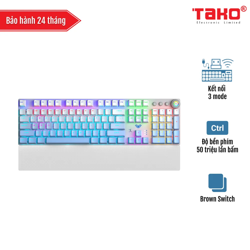 AULA F2088AIR (3916) BÀN PHÍM CƠ GAMING 3 MODE (Phiên bản màu Trắng + xanh dương gradient/ Brown Switch)